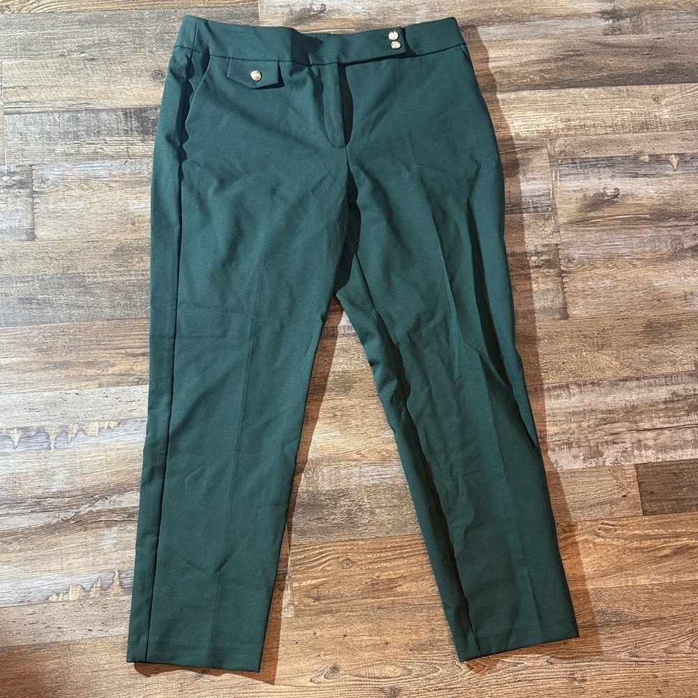Rachel Zoe Forest Green Hi-Rise Slim Leg Trousers with Accent Buttons